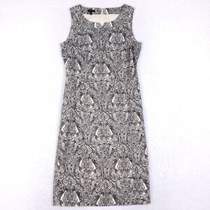 Talbots Black Ivory Paisley‎ Sheath Dress Size 8 Cotton Modal Lined